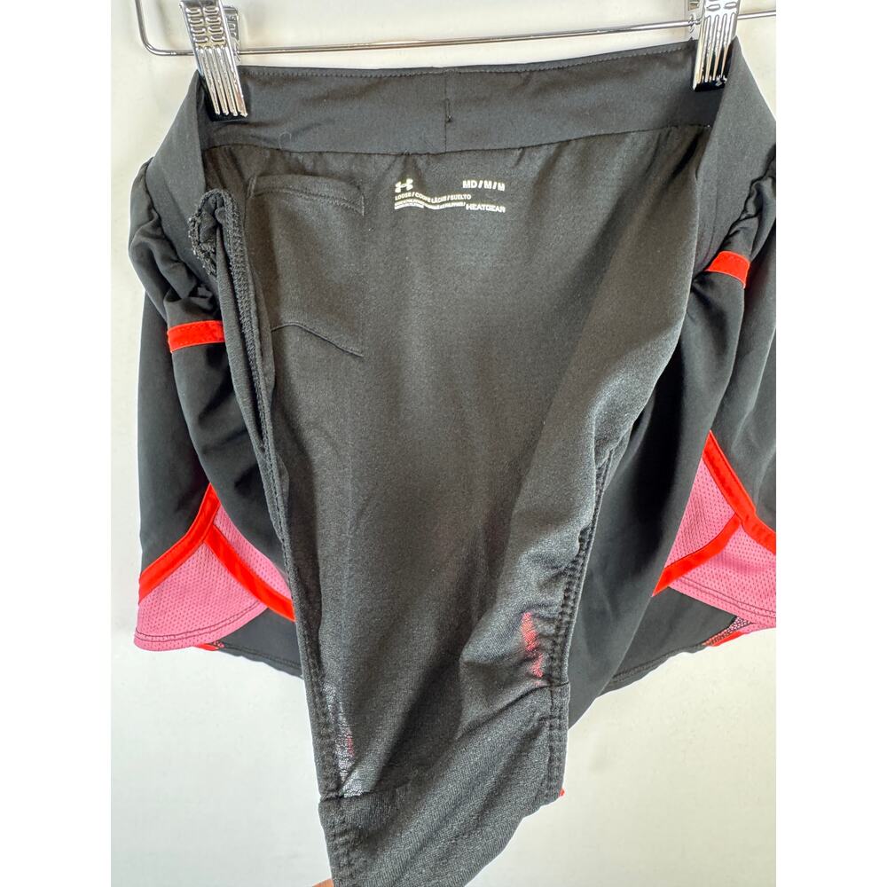 Women's Medium Under Armour Running Shorts Mesh Drawstring Black Coral - Picture 8 of 9